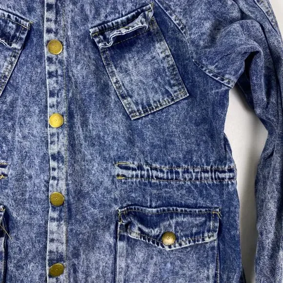 Vintage 90s Hooded Denim Jacket M/L | Stonewash Snap Front Festival Jacket Layer - Picture 8 of 16